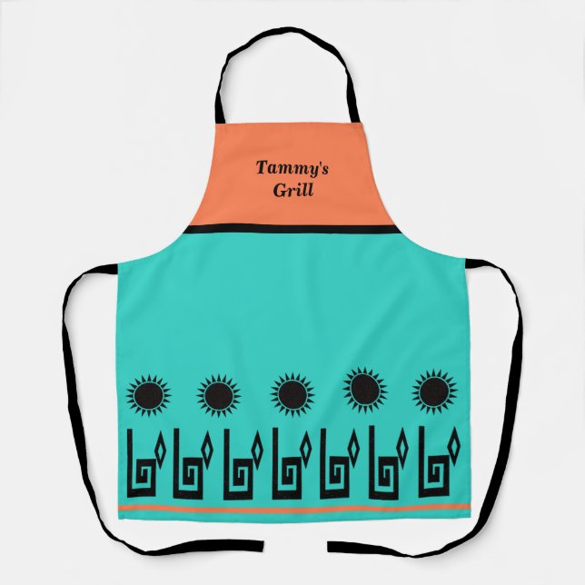 Southwestern Turquoise Coral Restaurant Apron (Front)