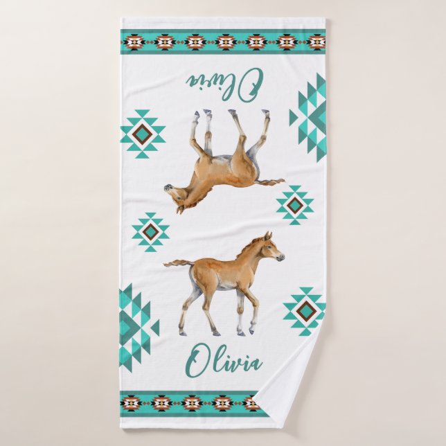 Southwestern turquoise country horse custom gift bath towel (Bath Towel)