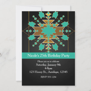 Southwestern Turquoise Gold & Black Invitations