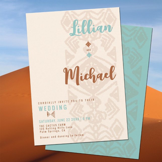 Southwestern Weave Country Desert Western Wedding Invitation (southwestern weave desert country western barn ranch wedding invitation terracotta teal tribal aztec)