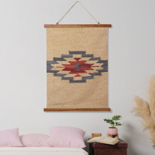 Southwestern Weave Print, Wheat, Blue and Red Hanging Tapestry