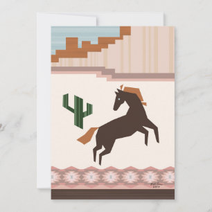 Southwestern Wild Brown Horse & Cactus Blank Invitation