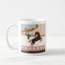 Southwestern Wild Brown Horse & Cactus