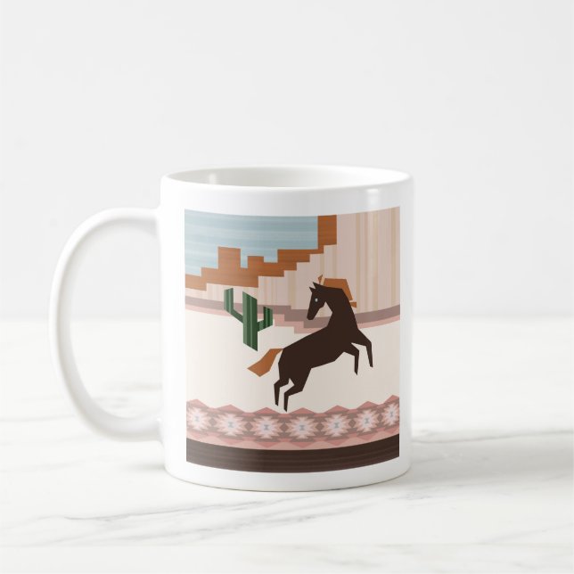 Southwestern Wild Brown Horse & Cactus Coffee Mug (Left)