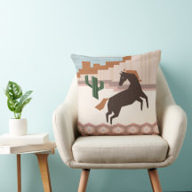 Southwestern Wild Brown Horse & Cactus |