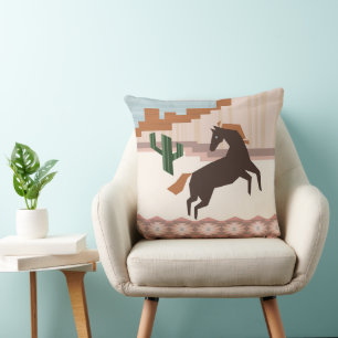Southwestern Wild Brown Horse & Cactus   Cushion