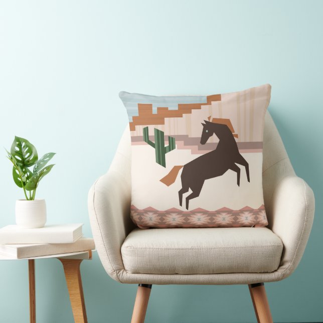 Southwestern Wild Brown Horse & Cactus | Cushion (Chair)