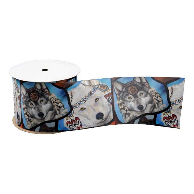 SOUTHWESTERN WOLF ART SATIN RIBBON (Spool)