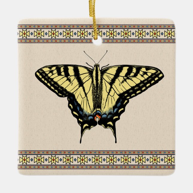 Southwestern Yellow Swallowtail Butterfly Ceramic Ornament (Front)