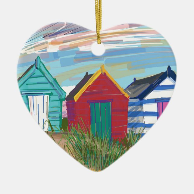 Southwold Beach Huts Ceramic Tree Decoration (Front)