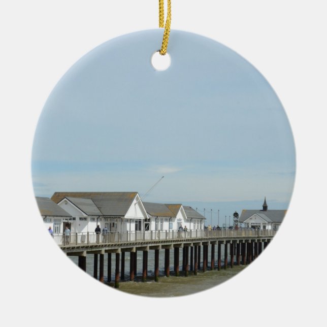 Southwold Pier Suffolk Ceramic Tree Decoration (Front)