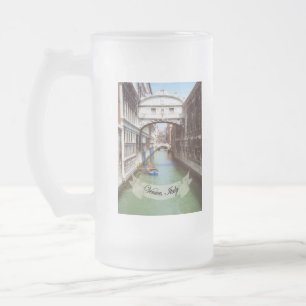 Souvenir from Venice Italy Bridge of Sighs Frosted Glass Beer Mug