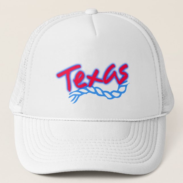 Souvenir Hat Texas Lariat Rope Red Blue on white (Front)