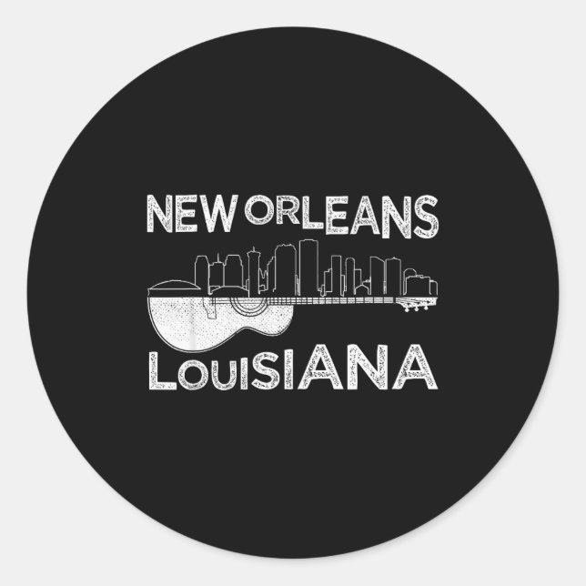 Souvenir New Orleans Guitar Music Louisiana New Or Classic Round Sticker (Front)