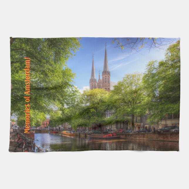 Souvenir of Amsterdam - De Krijtberg, Singel Canal Tea Towel (Horizontal)