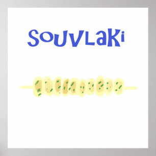 souvlaki greek food painting art poster
