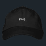 Sovereign Style Black Hat with King Embroidery Cap<br><div class="desc">Showcase your regal side with the Sovereign Style Black Hat,  featuring bold "King" embroidery. This cap offers an adjustable strap for a custom fit. Perfect for adding a touch of royalty to your everyday look.</div>