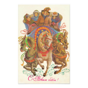 Soviet card with the New Year's cavalry Photo Print