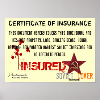 Soviet Cover Certificate Of Insurance Poster