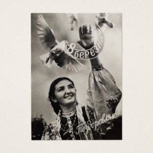 Soviet holiday card with a girl and birds