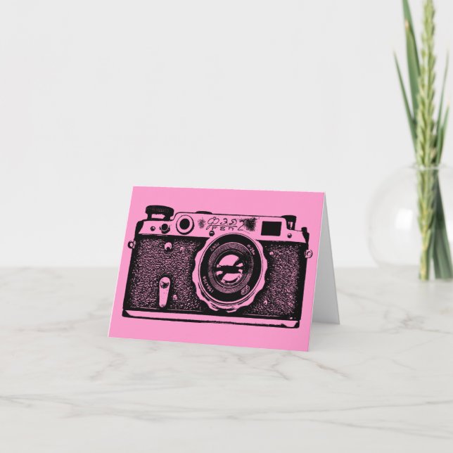 Soviet Russian Camera - Black on Pink Card (Front)