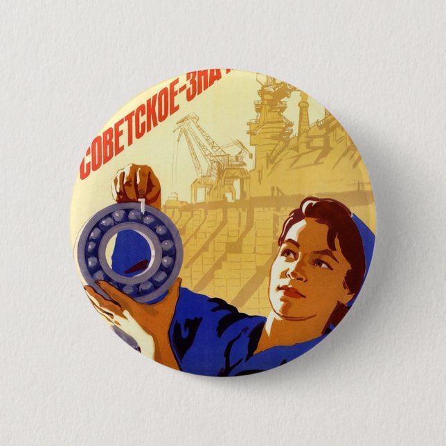 Soviet Space Program Propaganda Poster 6 Cm Round Badge (Front)