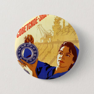 Soviet Space Program Propaganda Poster 6 Cm Round Badge