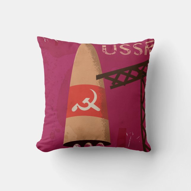 Soviet Space Program USSR Vintage Poster Cushion (Front)