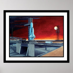 Soviet Space Shuttle Full Moon Launchpad Concept Poster