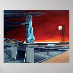 Soviet Space Shuttle Full Moon Launchpad Concept Poster