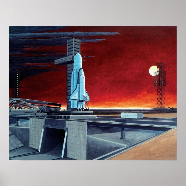 Soviet Space Shuttle Full Moon Launchpad Concept Poster (Front)