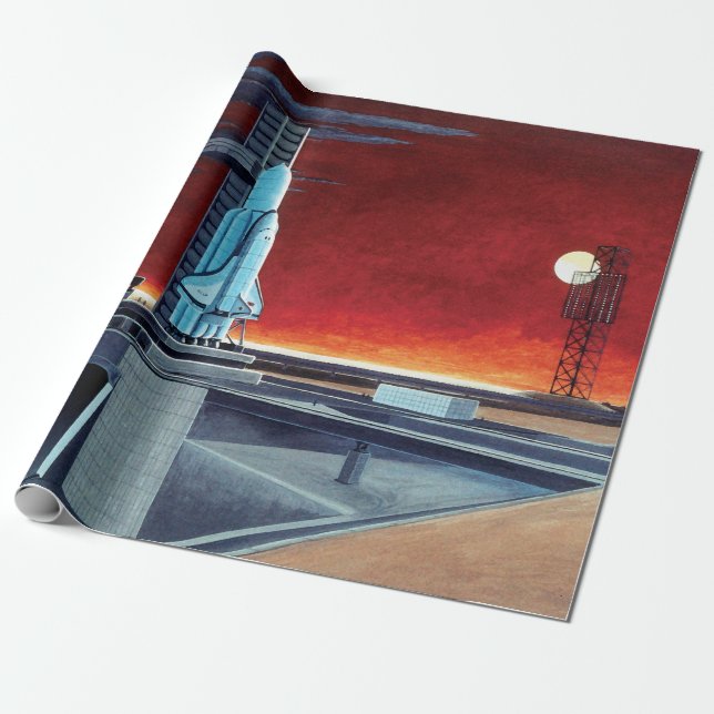 Soviet Space Shuttle Full Moon Launchpad Concept Wrapping Paper (Unrolled)