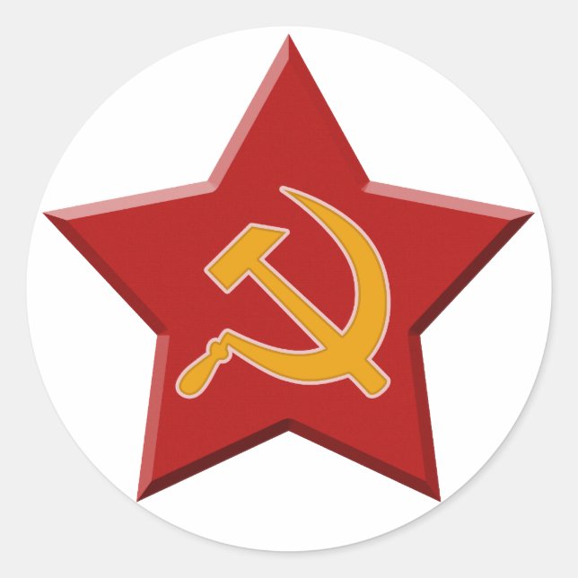 Soviet Star Hammer Sickle Red Communist Classic Round Sticker (Front)