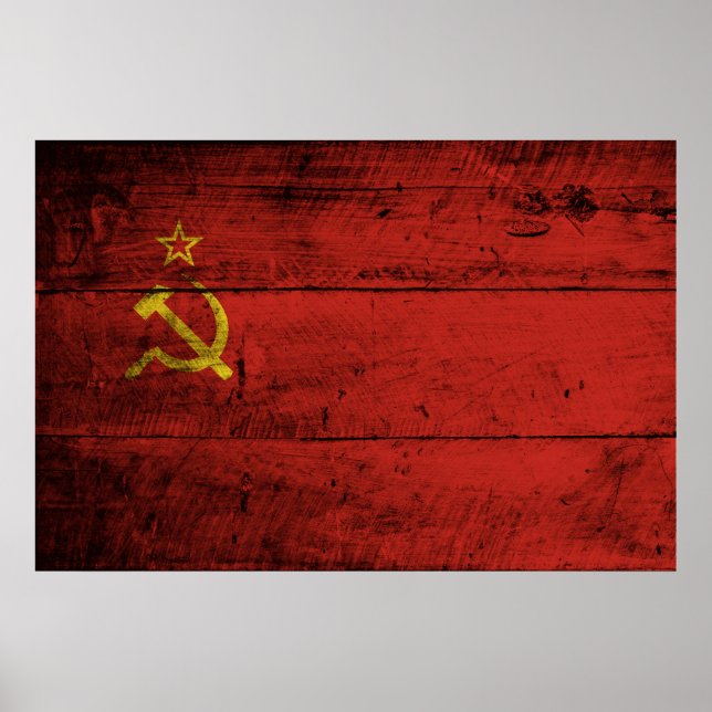 Soviet Union Flag on Old Wood Grain Poster (Front)