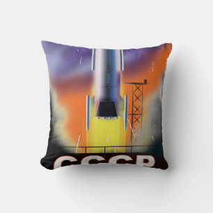 Soviet Union Retro Space Rocket Poster Cushion