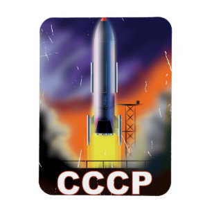 Soviet Union Retro Space Rocket Poster Magnet