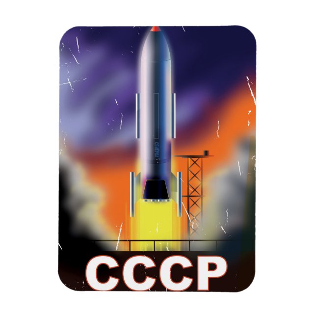 Soviet Union Retro Space Rocket Poster Magnet (Vertical)