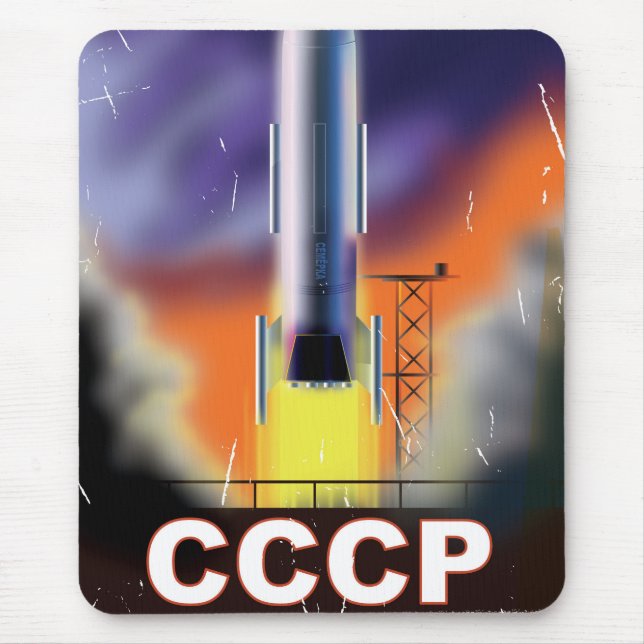 Soviet Union Retro Space Rocket Poster Mouse Mat (Front)