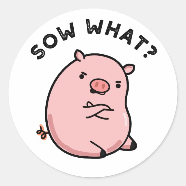Sow What Funny Sassy Pig Pun  Classic Round Sticker (Front)