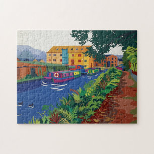 Sowerby Bridge Canal Basin Fauvist Style Painting Jigsaw Puzzle
