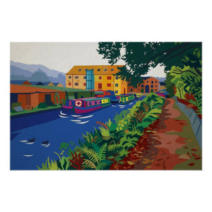 Sowerby Bridge Canal Basin Fauvist Style Painting Poster