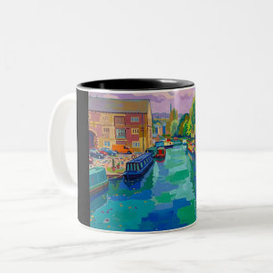 Sowerby Bridge Canal Basin Fauvist Style Painting Two-Tone Coffee Mug
