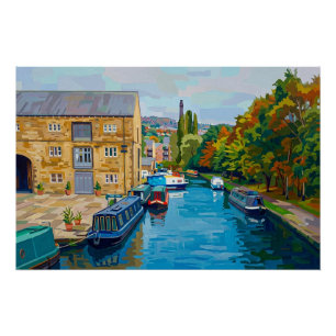 Sowerby Bridge Canal Basin Vintage Style Art Print