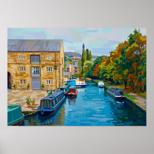 Sowerby Bridge Canal Basin Vintage Style Art Print