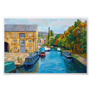 Sowerby Bridge Canal Basin Vintage Style Art Print