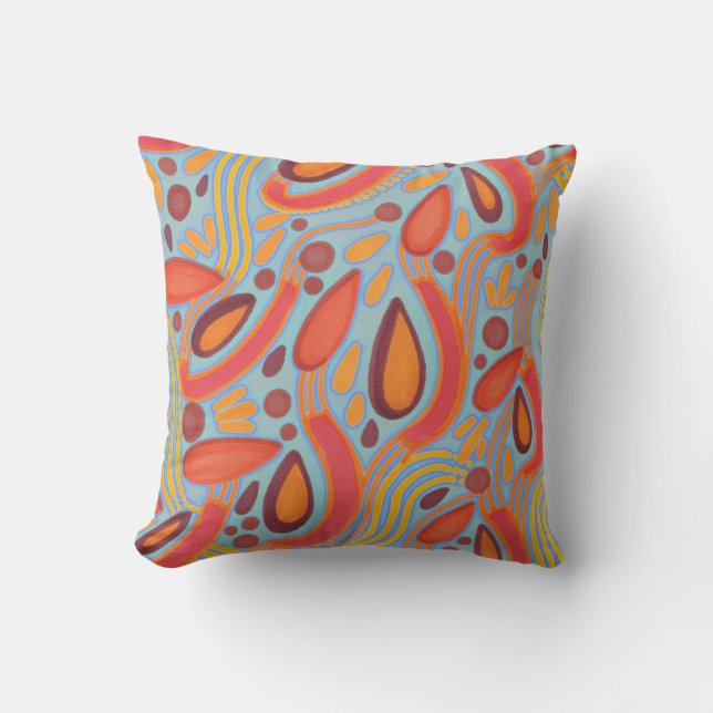 Sowing the Seeds Orange and Blue Throw Pillow (Front)