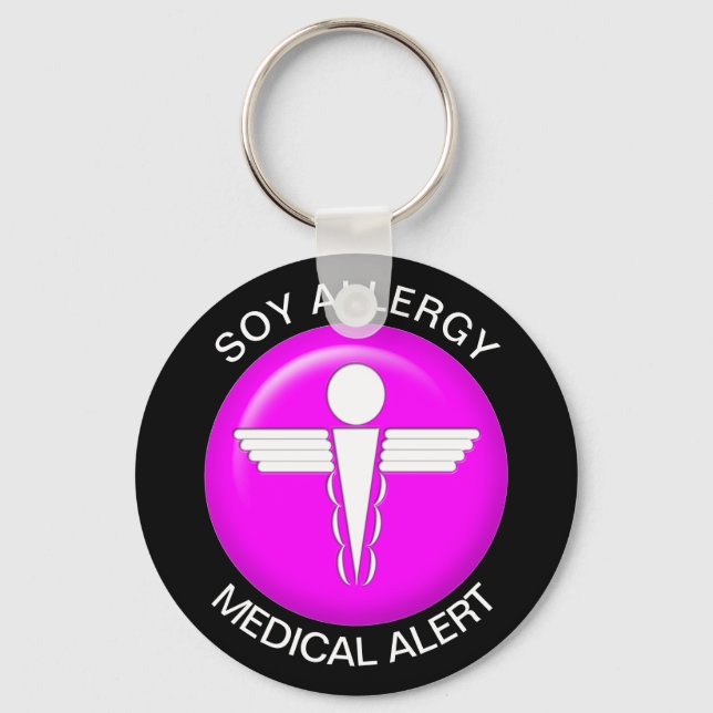 Soy Allergy Medical Alert Pink Key Ring (Front)
