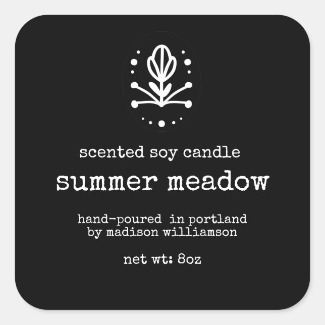 Soy Candle |Black & White |Typewriter Text Square Sticker (Front)