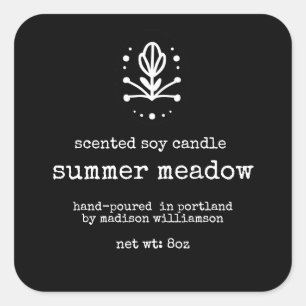 Soy Candle Black & White Typewriter Text Square Sticker