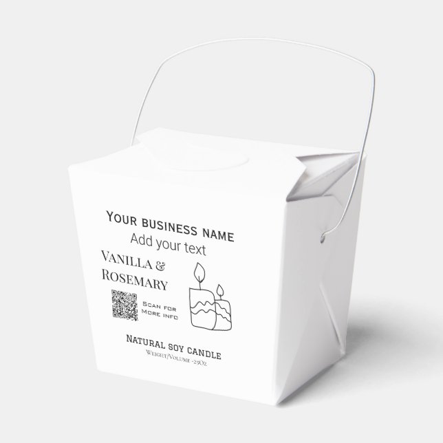 Soy candle business add q r code business name tex favour box (Front Side)
